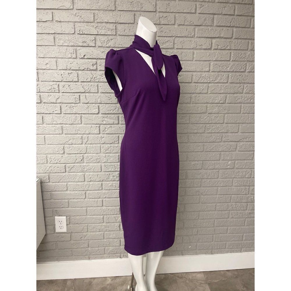 New York & Company Women Deep Purple Sheath Bow Tie Dress Size M NWT - Picture 5 of 11